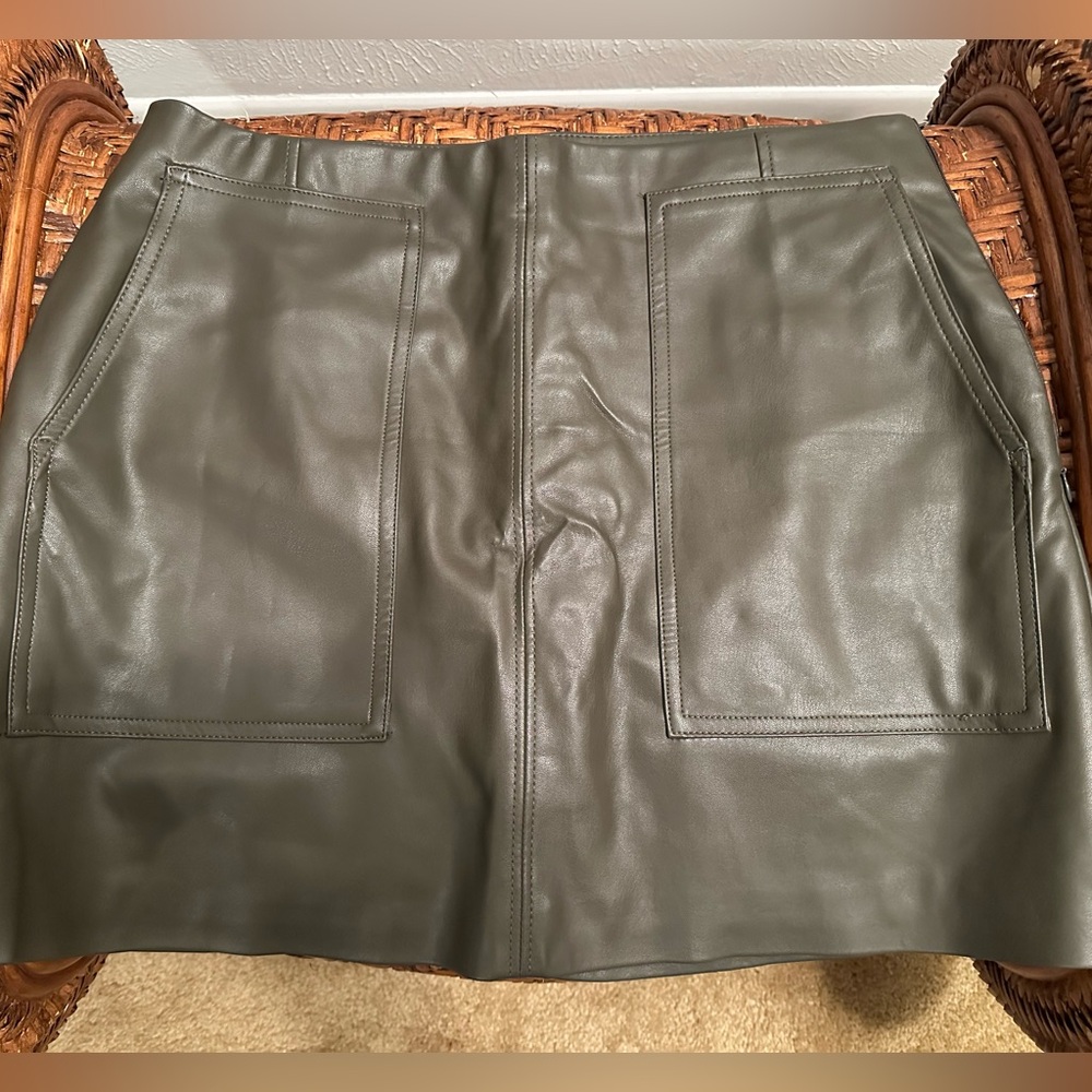H&M Faux Leather Mini-Skirt, Size 12, Khaki Green